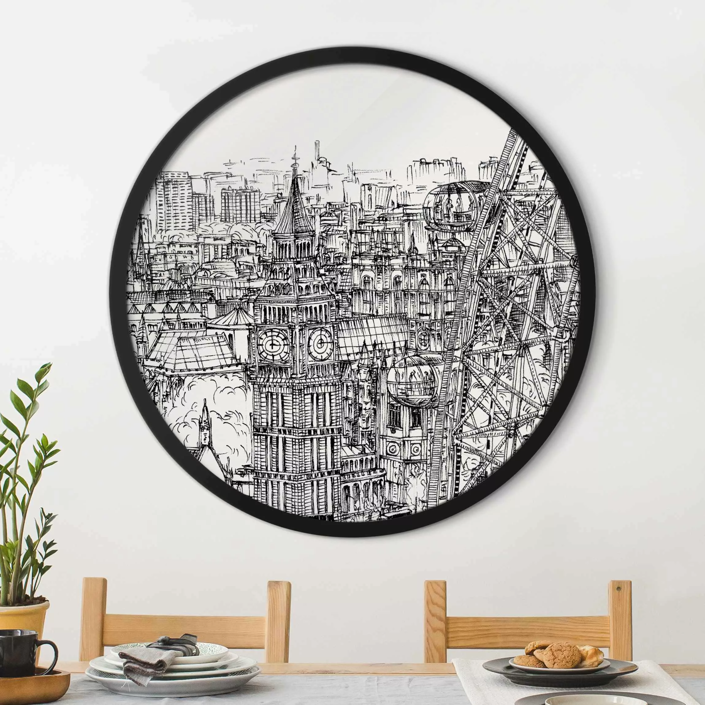 Rundes Gerahmtes Bild Stadtstudie - London Eye günstig online kaufen
