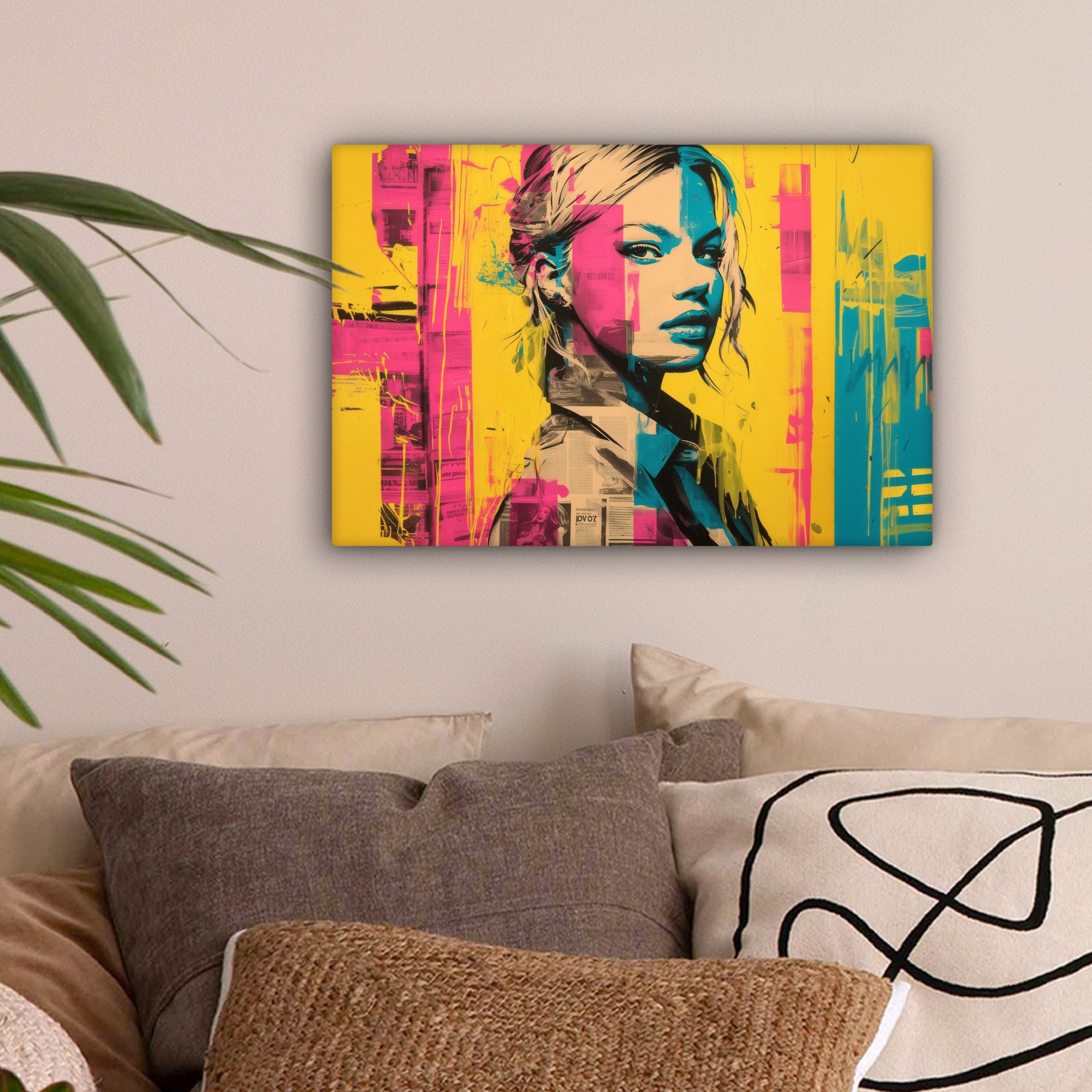 OneMillionCanvasses® Leinwandbild Frau - Malstreifen - günstig online kaufen