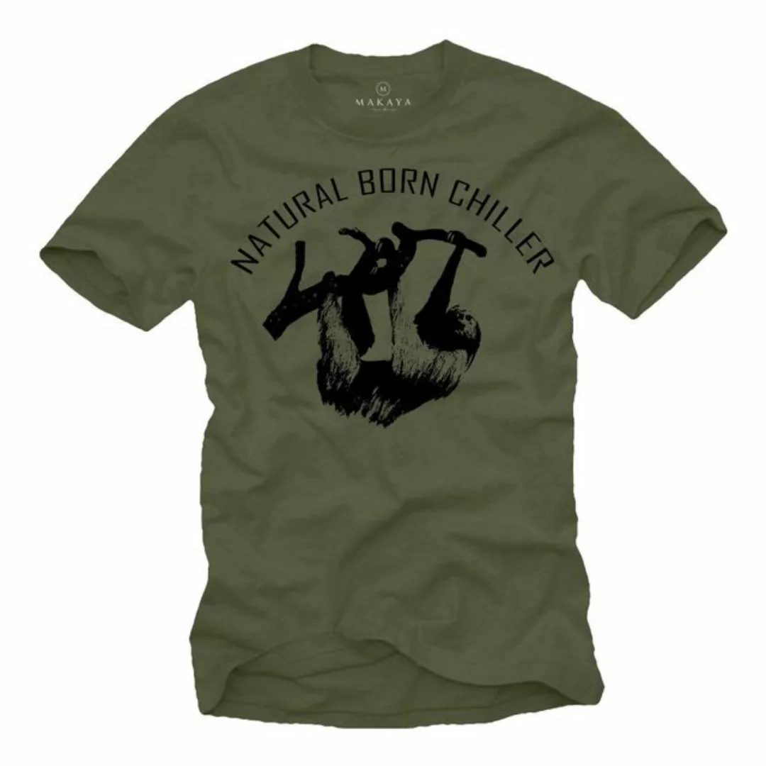 MAKAYA T-Shirt Herren Lustig mit Spruch - Aufdruck Natural Born Chiller Fau günstig online kaufen