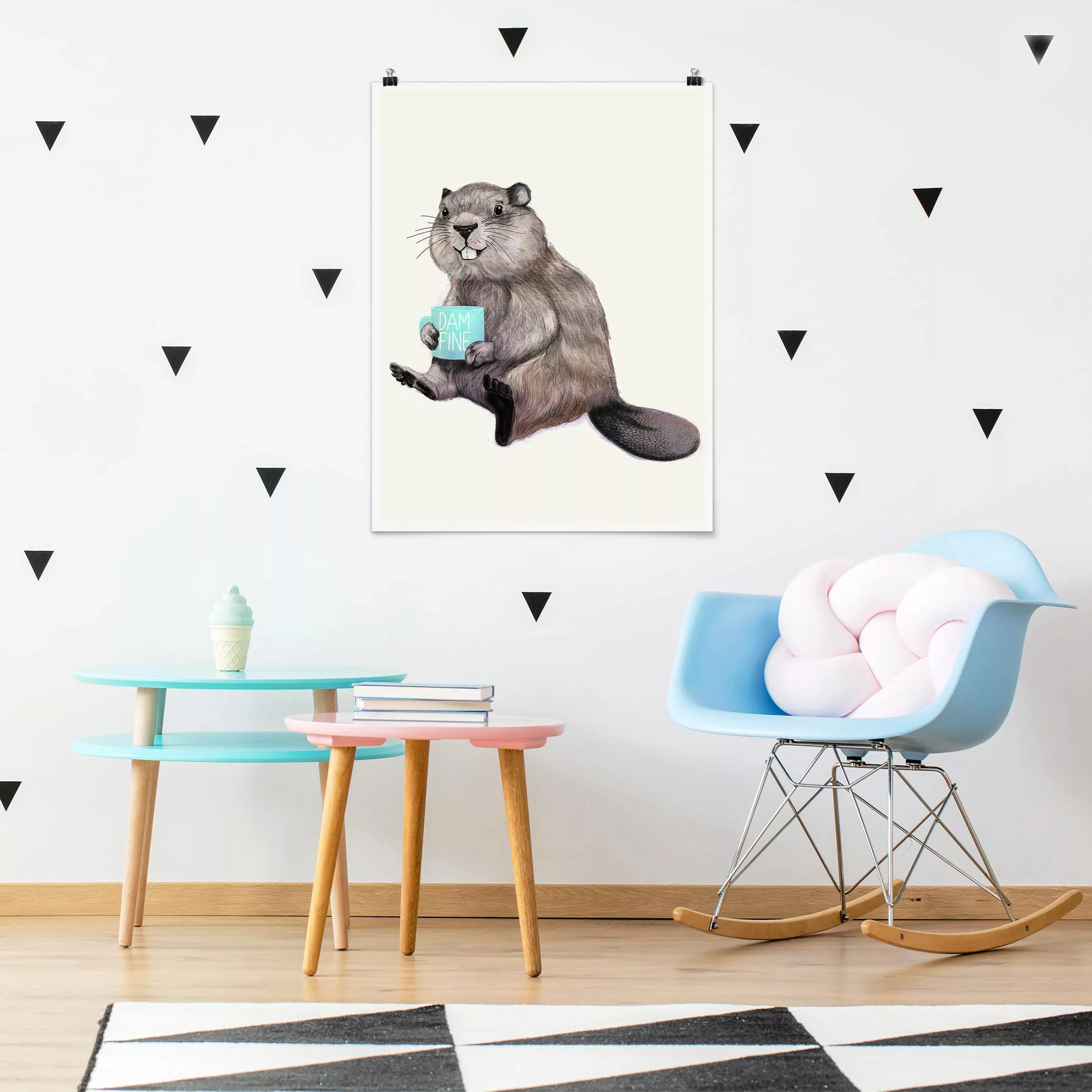 Poster Tiere - Hochformat Illustration Biber mit Kaffeetasse günstig online kaufen