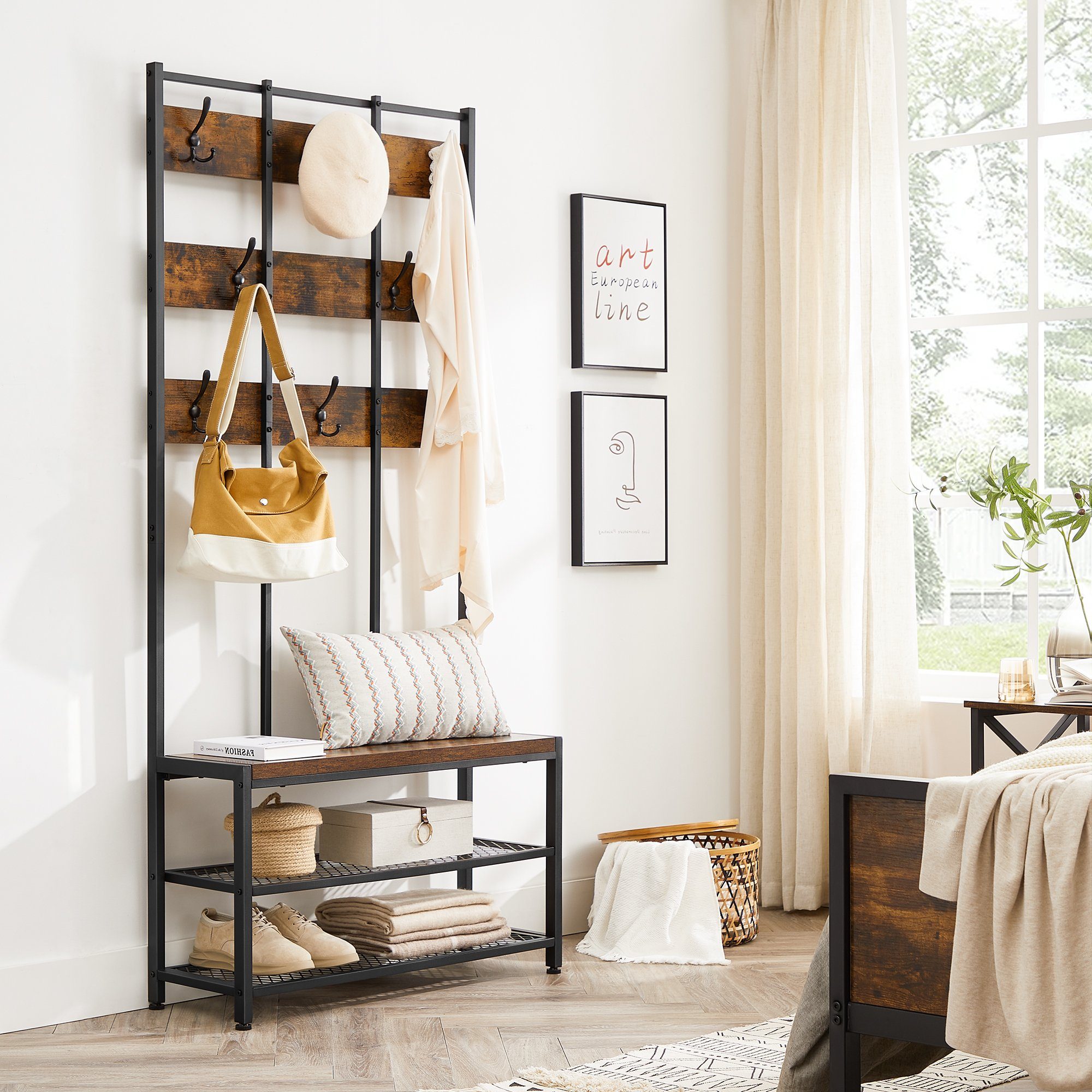 VASAGLE Garderobenständer Garderobe, mit Sitzfläche, 84x30x184 günstig online kaufen