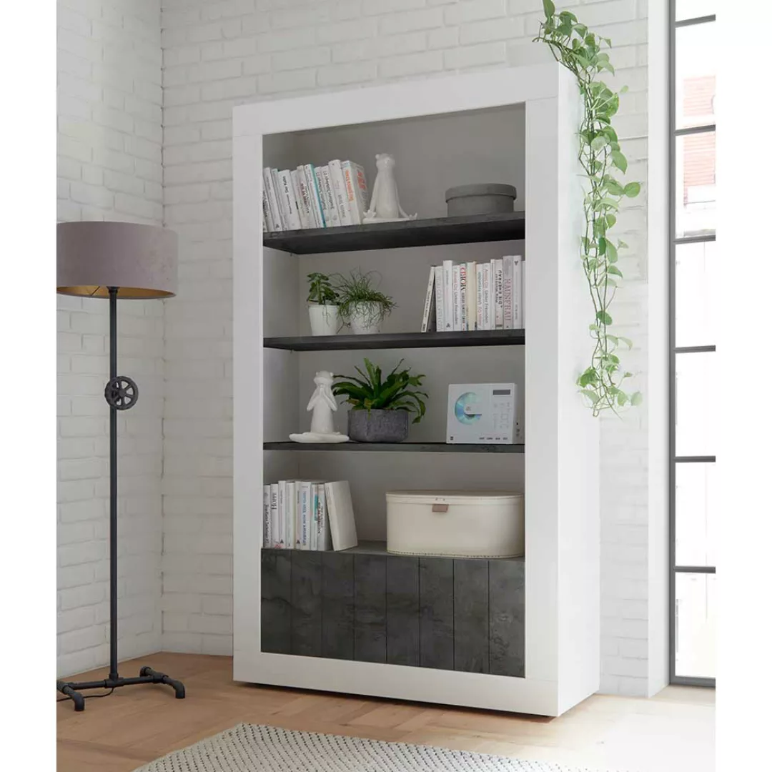 Wohnzimmer Regal in Weiß Hochglanz und Dunkelgrau 110 cm breit günstig online kaufen