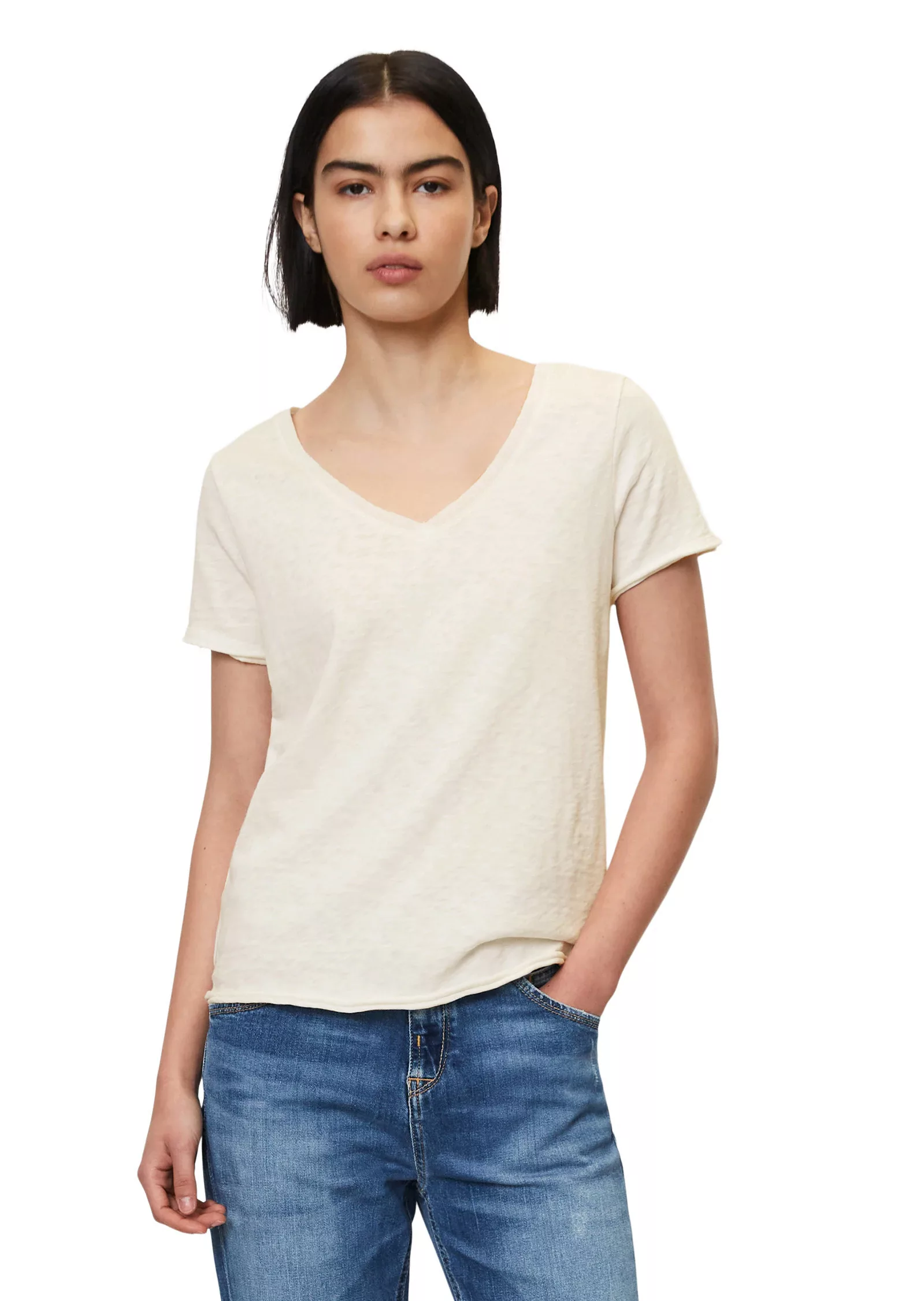 Marc O'Polo DENIM T-Shirt mit abgerundetem V-Neck günstig online kaufen