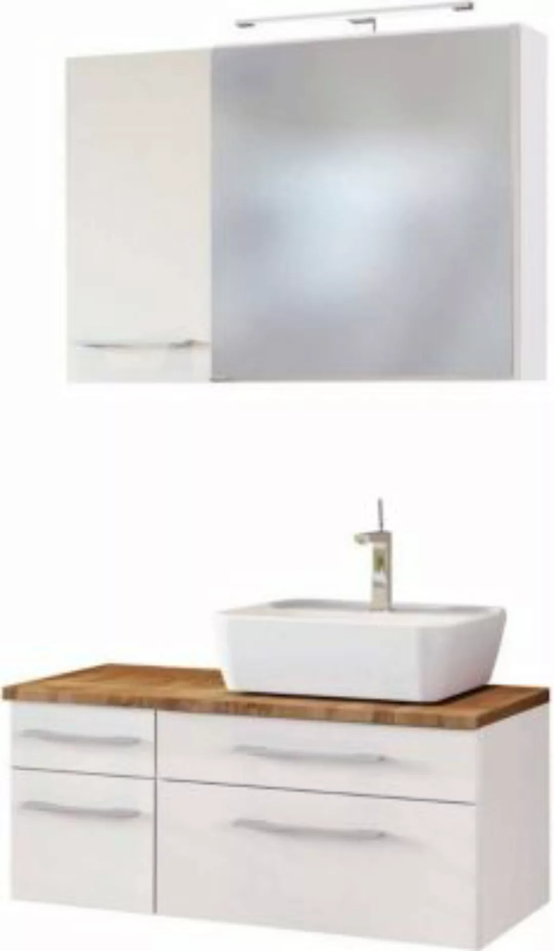 Lomadox Badmöbel Set inkl. LED-Spiegelschrank 90 cm & Keramik Aufsatzwaschb günstig online kaufen