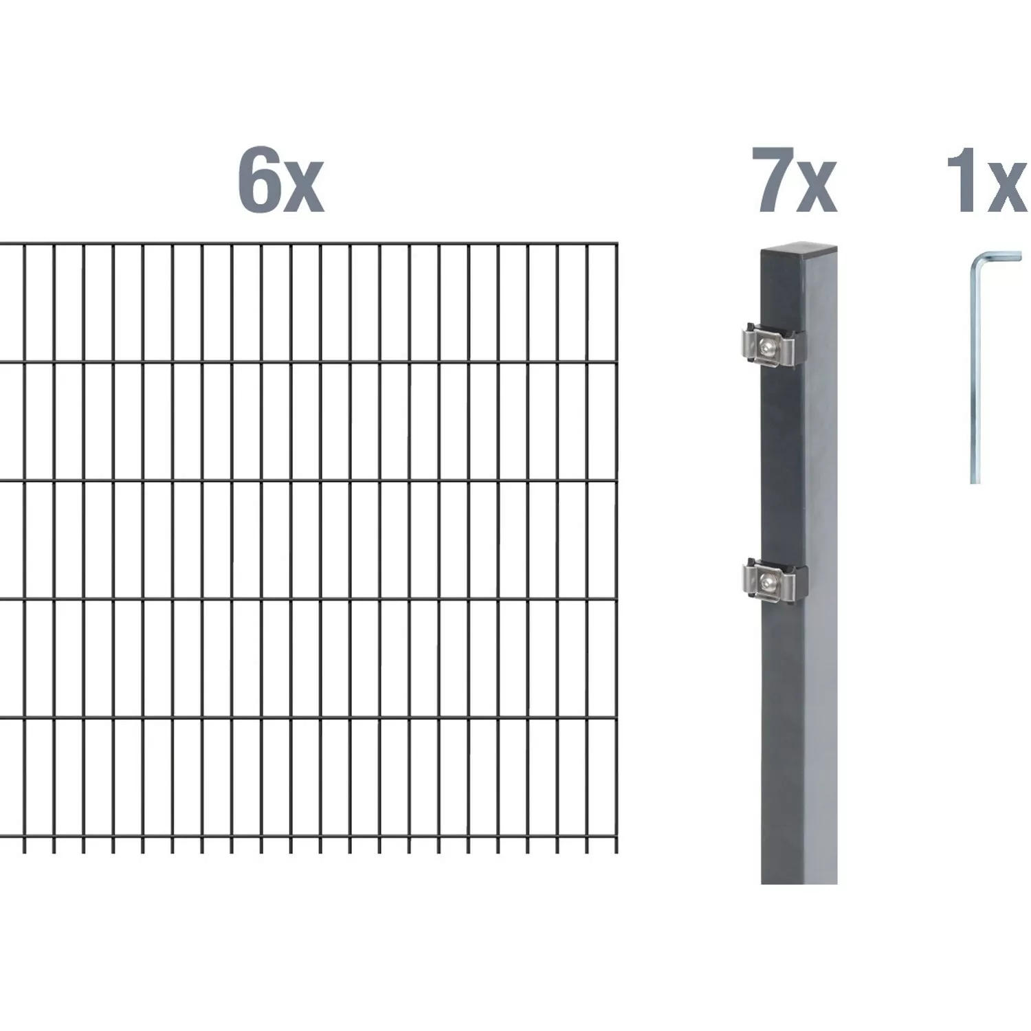 Metallzaun Grund-Set Doppelstabmatte verz. Anthrazit beschichtet 6 x 2 m x günstig online kaufen