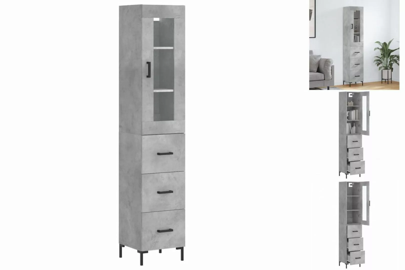 vidaXL Vitrine Highboard Betongrau 34,5x34x180 cm Spanplatte Glas Vitrine günstig online kaufen