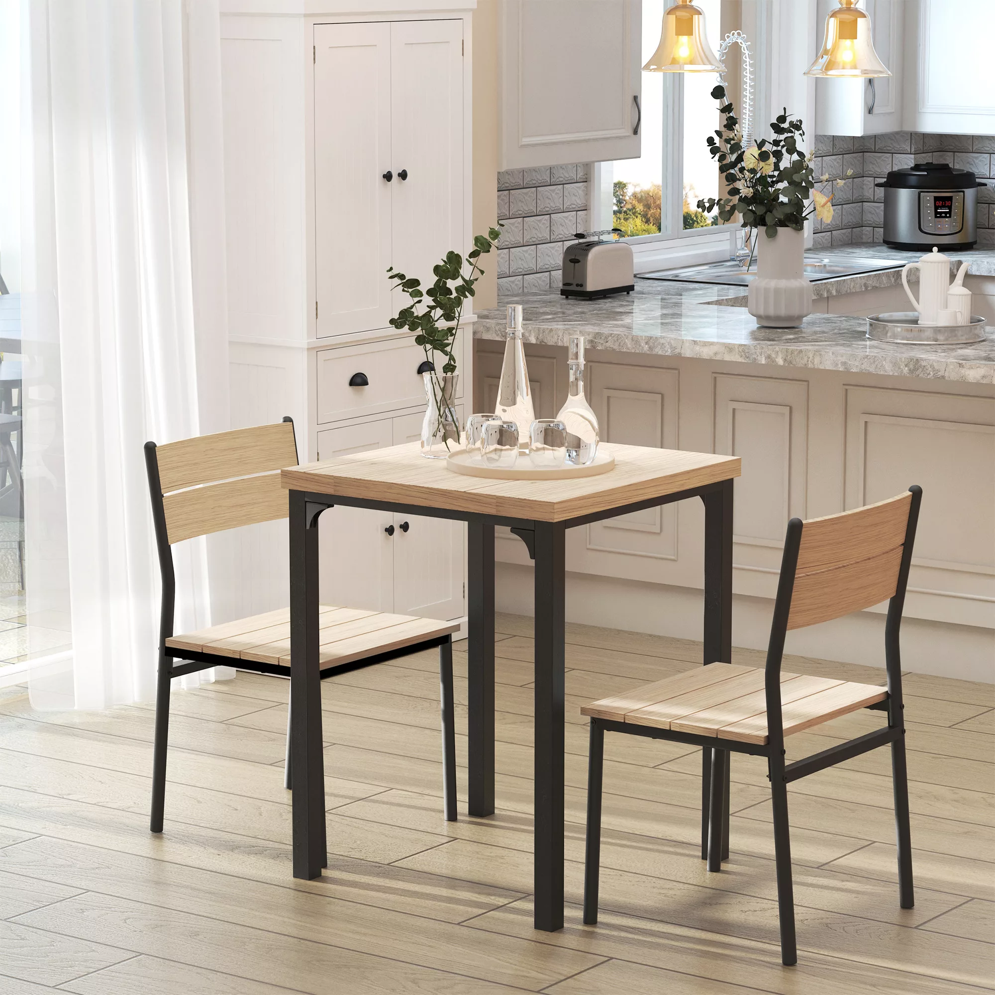 HOMCOM Esstisch-Set mit 1 Tisch + 2 Stühlen braun/schwarz günstig online kaufen