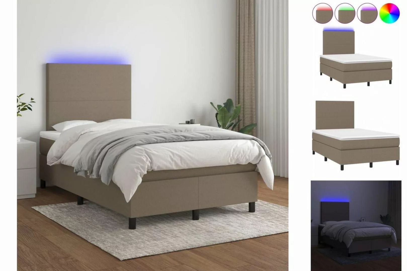 vidaXL Boxspringbett Boxspringbett mit Matratze LED Schwarz 120x200 cm Stof günstig online kaufen