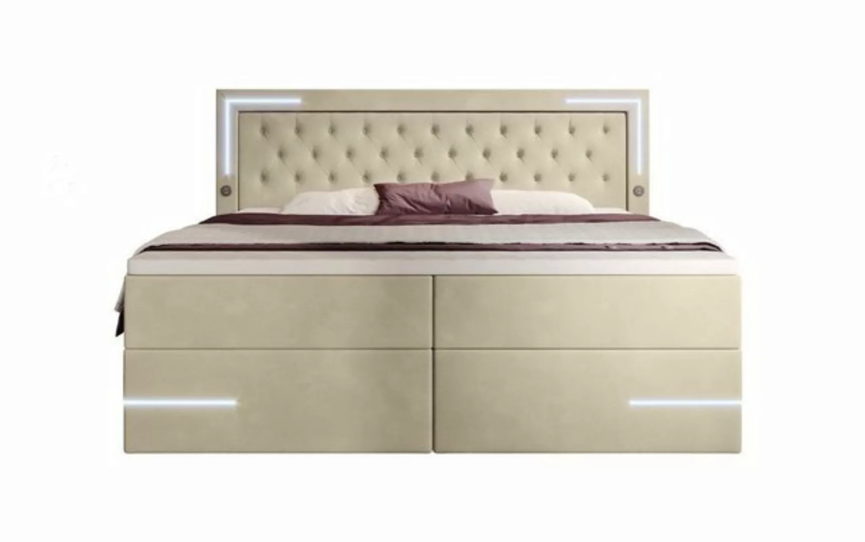 Luxusbetten24 Boxspringbett Carlotta, mit LED, Stauraum, USB-Anschluss und günstig online kaufen