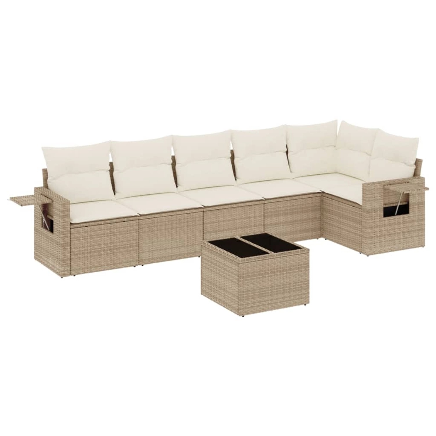 vidaXL 7-Tlg Garten-Sofagarnitur mit Kissen Beige Poly Rattan 3252535 günstig online kaufen
