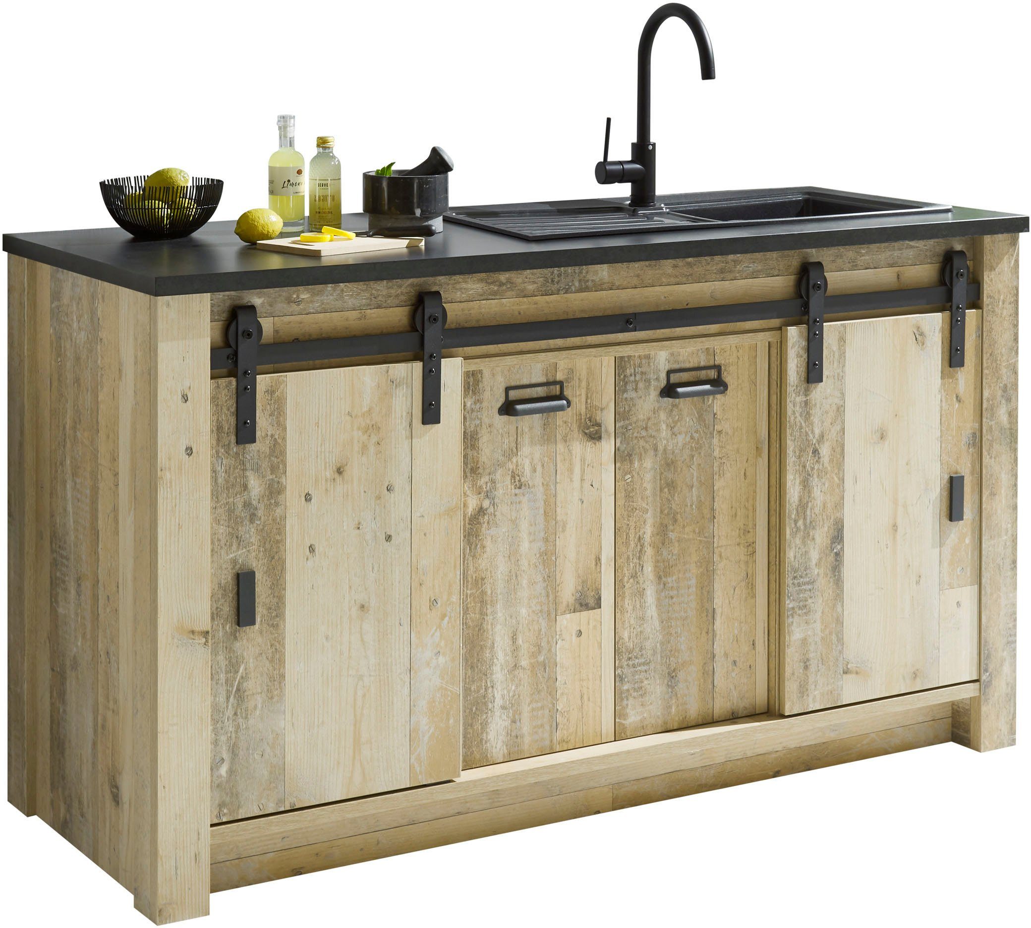 Home affaire Spülenschrank "Sherwood", Breite 161 cm, Scheunentorbeschlag u günstig online kaufen