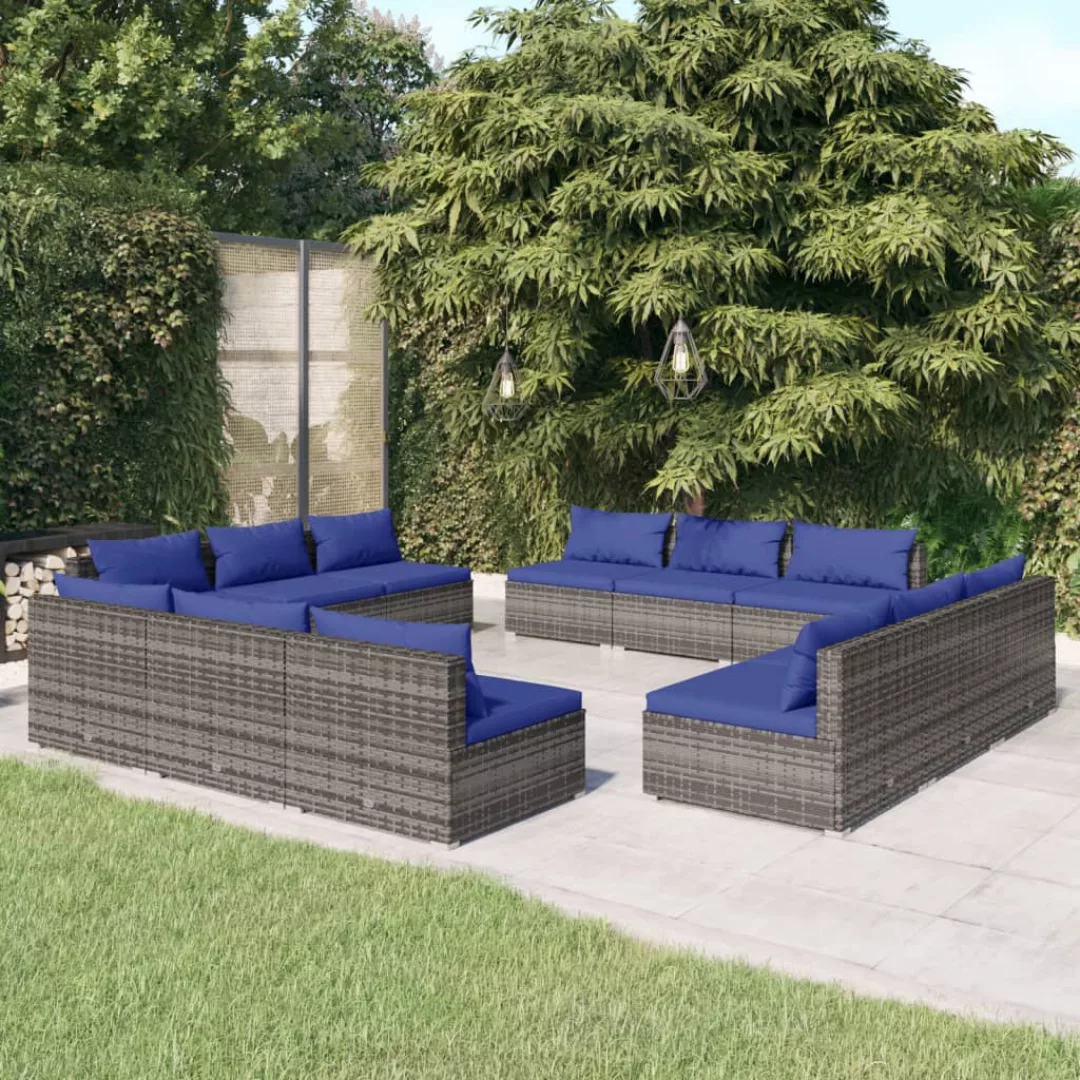 Vidaxl 12-tlg. Garten-lounge-set Mit Kissen Poly Rattan Grau günstig online kaufen