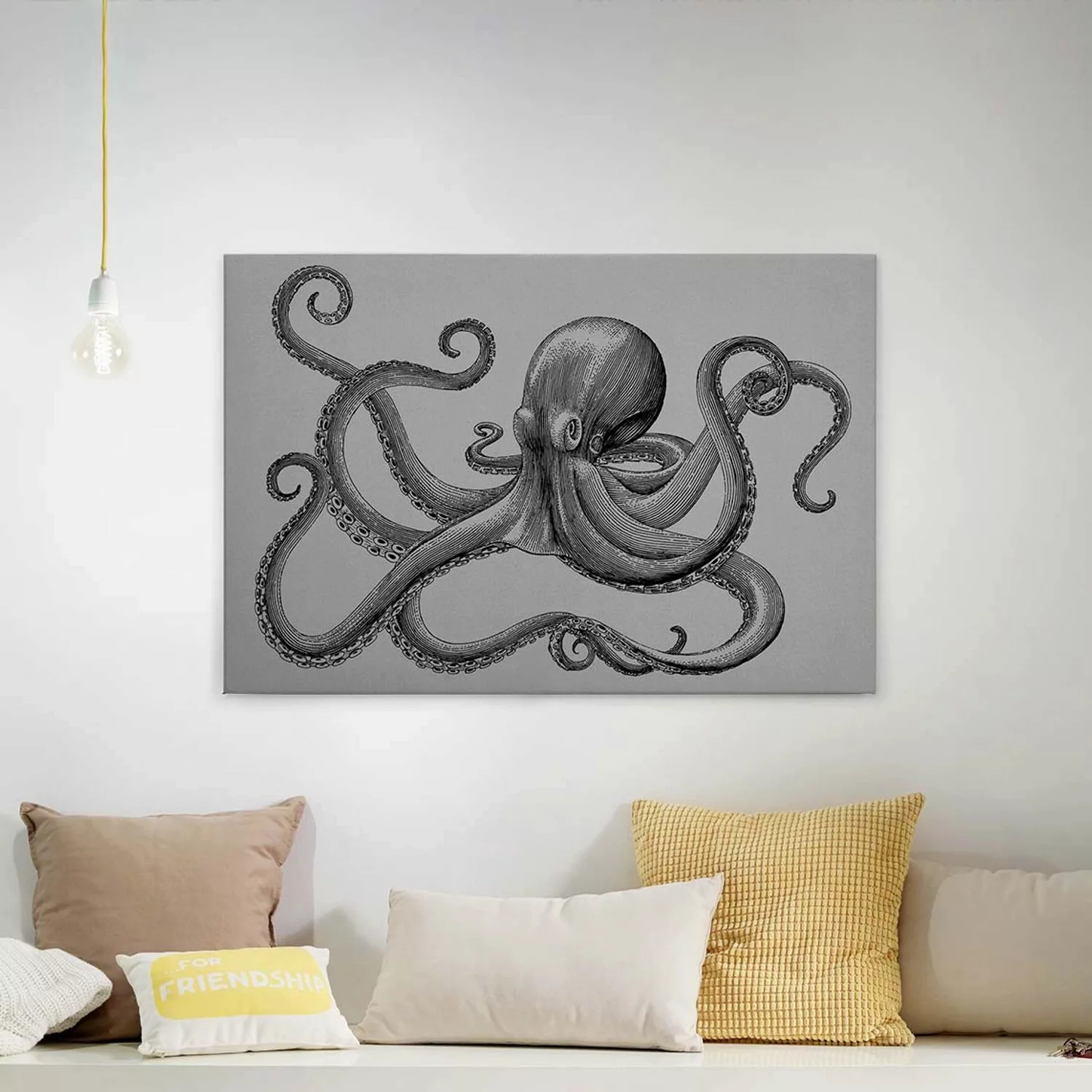Bricoflor Leinwand Bild Mit Krake Gezeichnet Oktopus Leinwandbild In Schwar günstig online kaufen