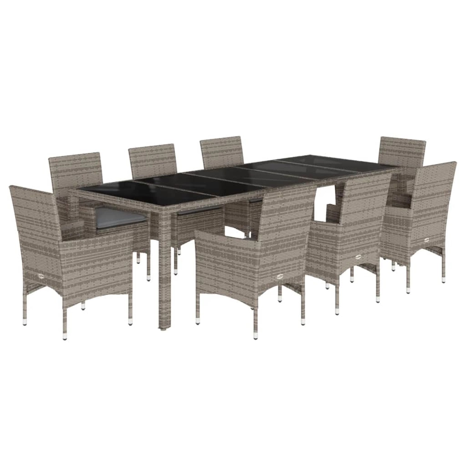 vidaXL 9-Tlg Garten-Essgruppe mit Kissen Grau Poly Rattan und Glas 3278591 günstig online kaufen