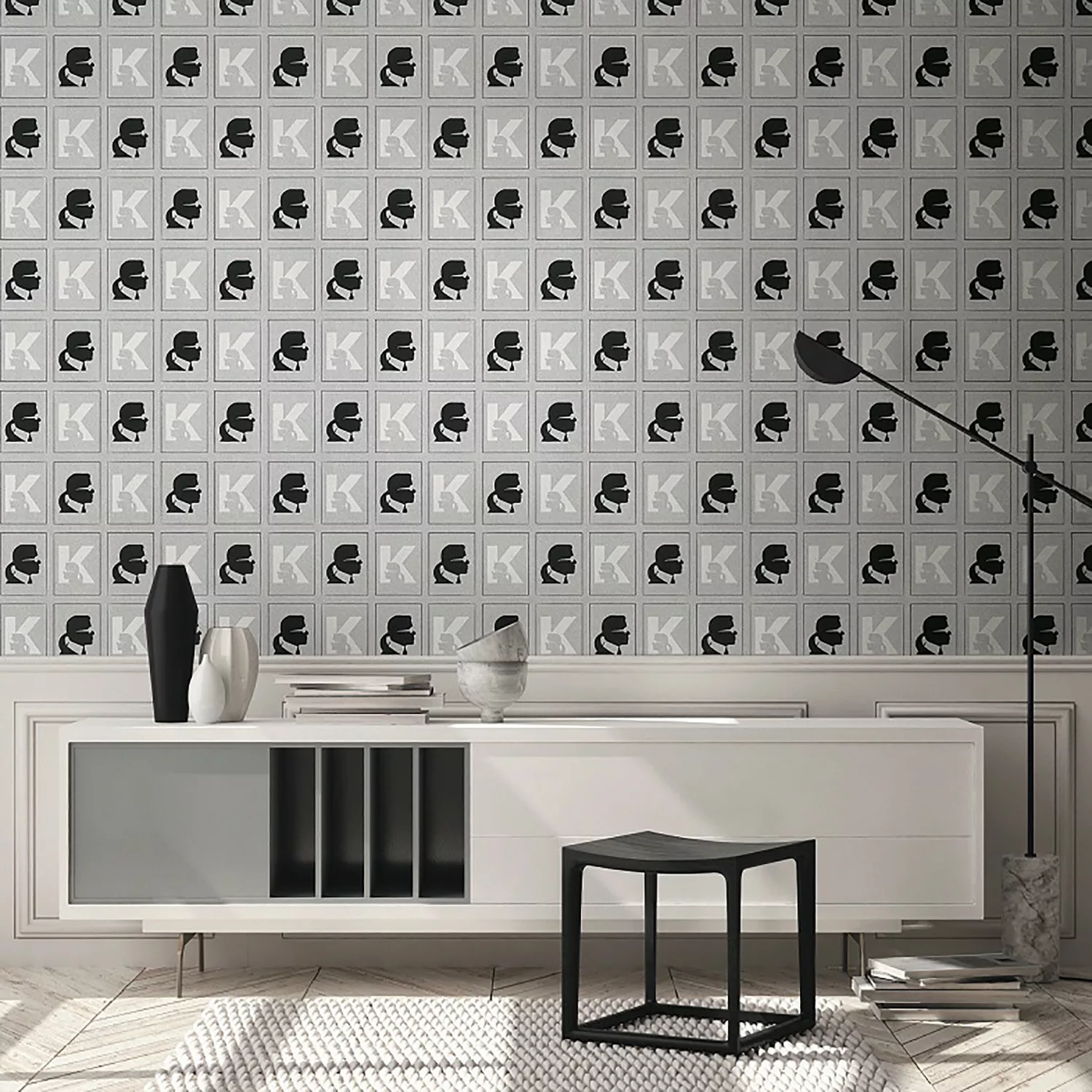 Bricoflor Silber Tapete mit Muster in Schwarz Weiß Porträt Vliestapete mit günstig online kaufen