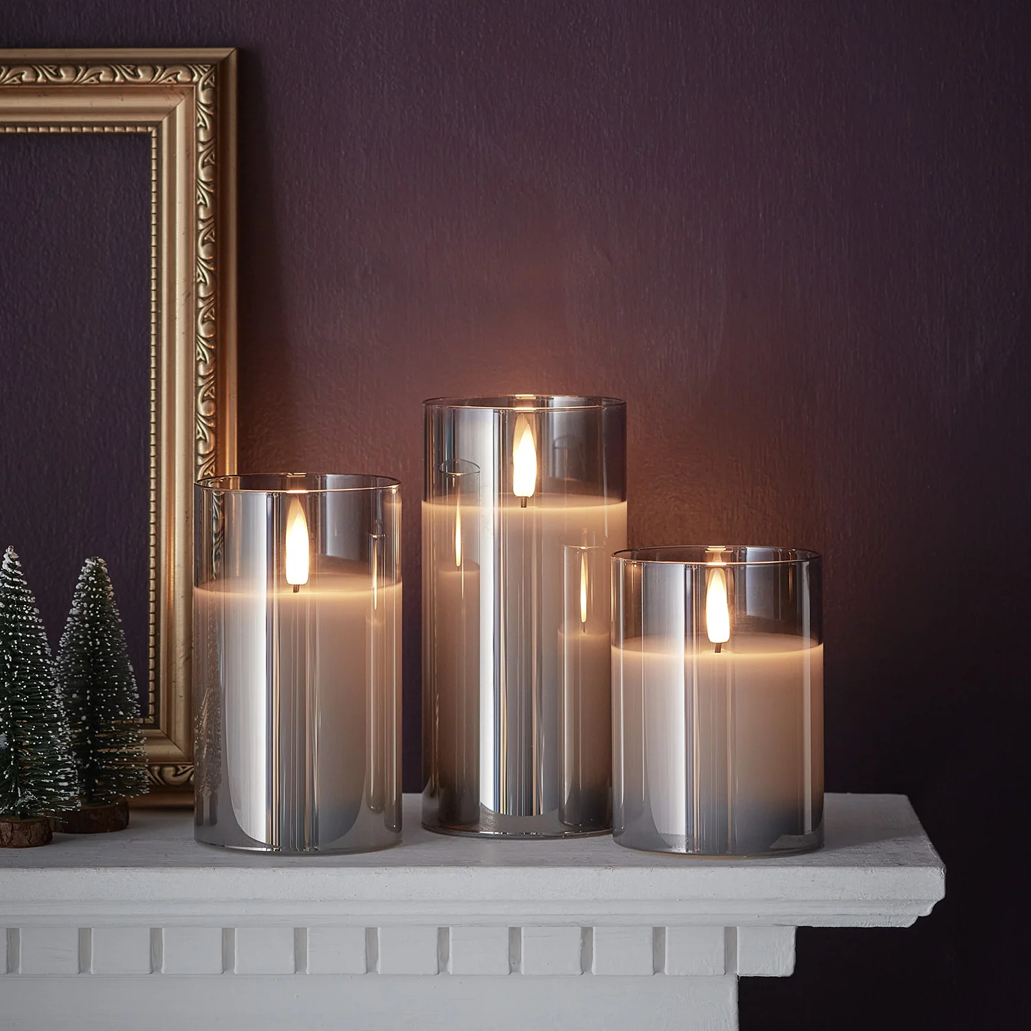 TruGlow® LED Kerzen Echtwachs Trio in Rauchglas mit Fernbedienung günstig online kaufen