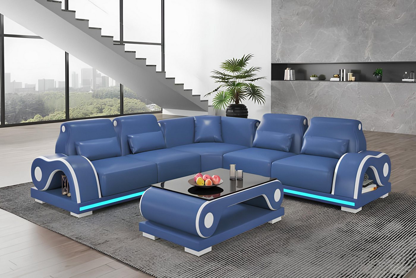 Xlmoebel Ecksofa Ledersofa in L-Form in Blau - Luxuriöse moderne Eckgarnitu günstig online kaufen