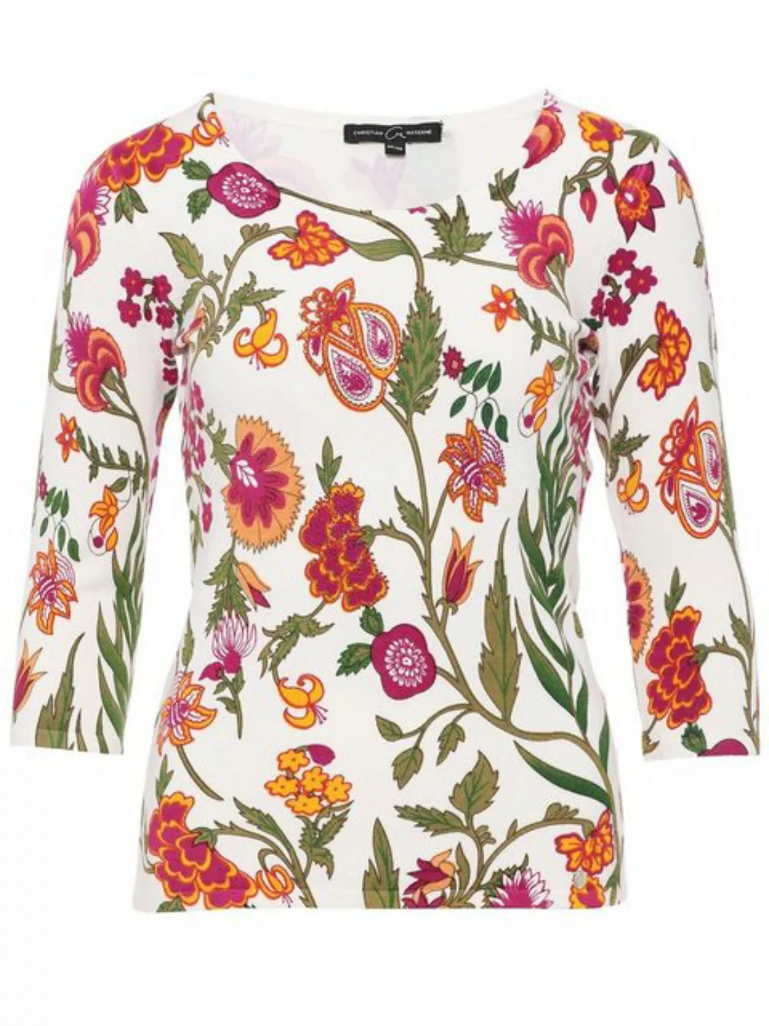 Christian Materne 3/4 Arm-Pullover Feinstrick-Pullover koerpernah mit Blume günstig online kaufen