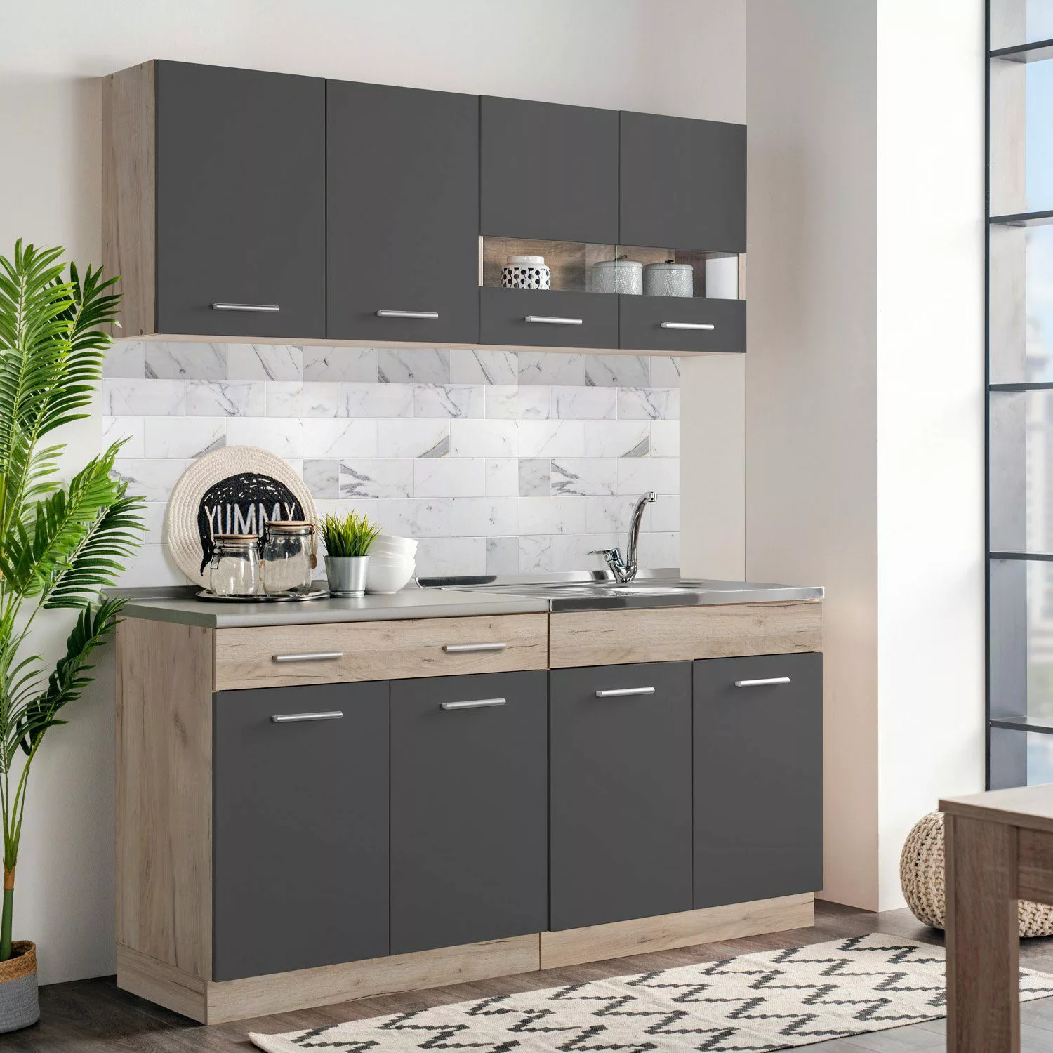 Homestyle4u Küchenzeile 160 cm ohne Geräte günstig online kaufen