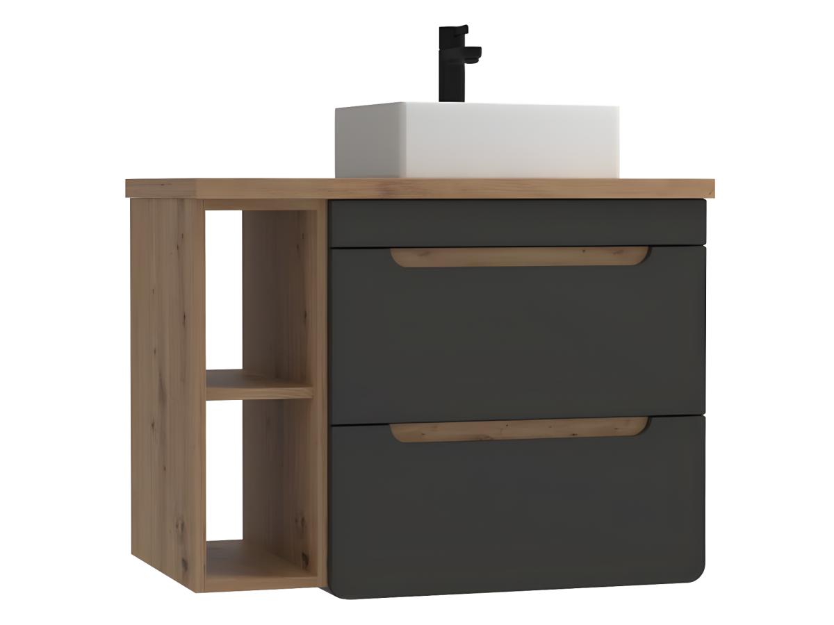 Waschbeckenunterschrank hängend mit Einzelwaschbecken & Ablagen - 80 cm - N günstig online kaufen