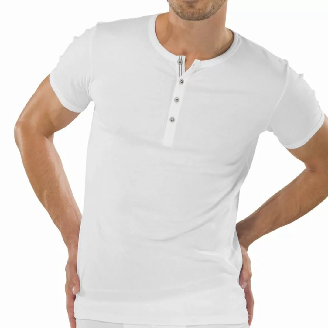 Schiesser Halbarm Feinripp T-Shirt mit Knopfleiste - Weiss günstig online kaufen