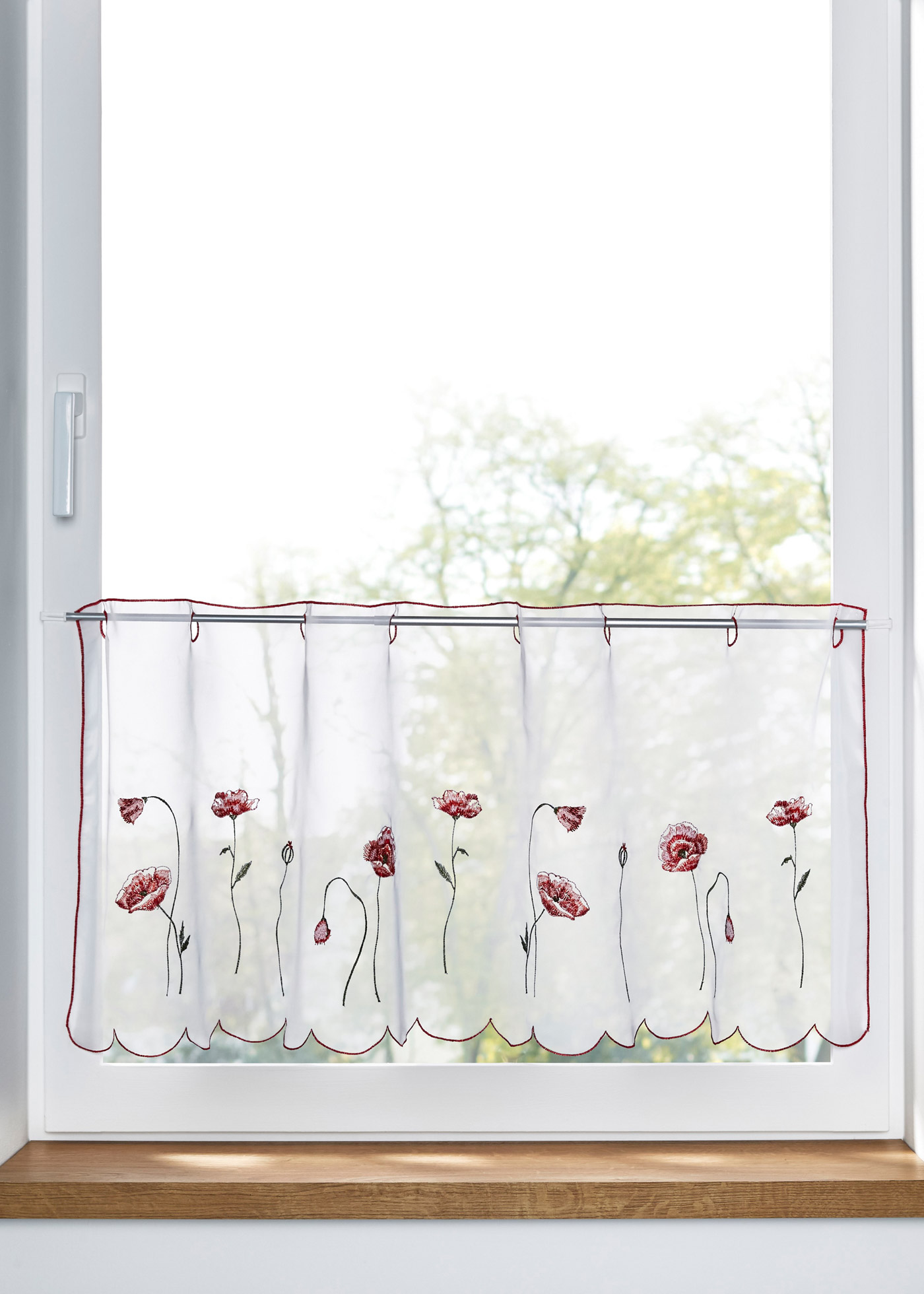 Transparente Scheibengardine mit Blumenstickerei günstig online kaufen