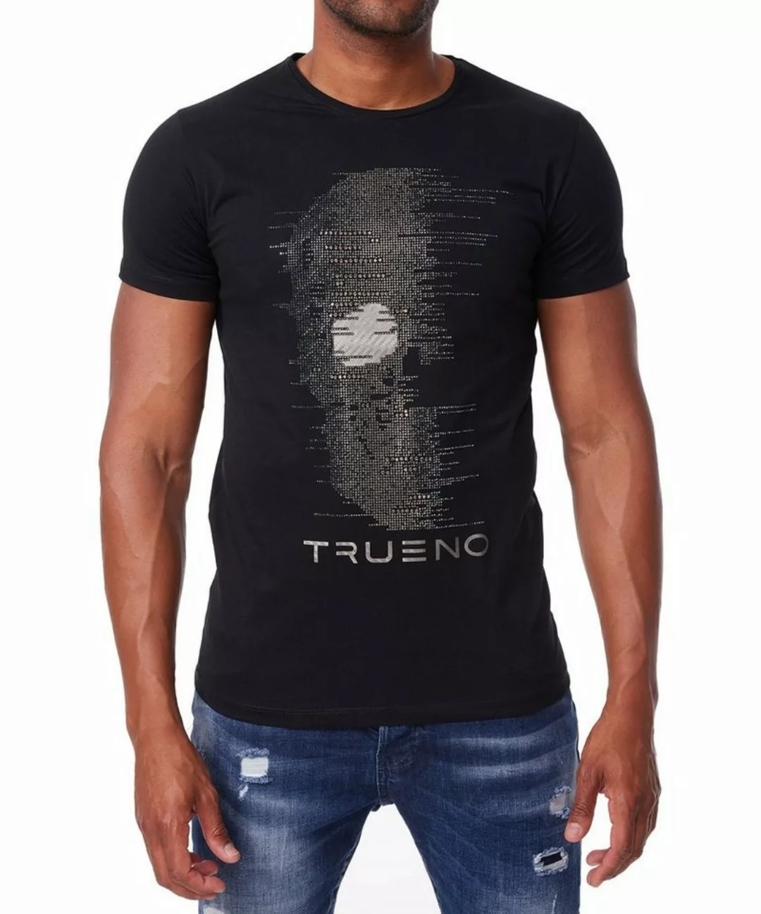 TRUENO T-Shirt Strass Herren Kurzarm T-Shirt mit Totenkopf von TRUENO günstig online kaufen