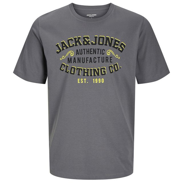 Jack & Jones Rundhalsshirt Große Größen Herren T-Shirt dunkelgrau Logoprint günstig online kaufen