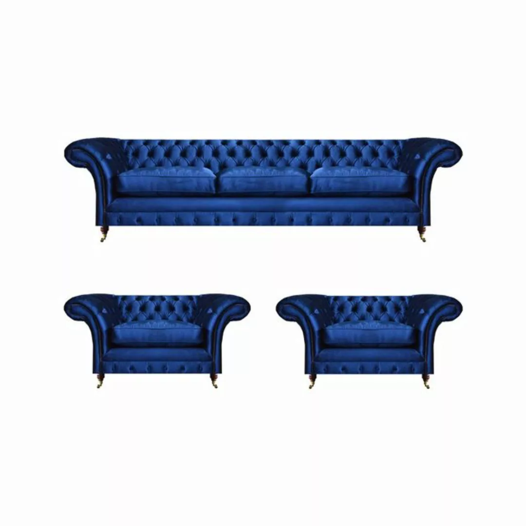JVmoebel Chesterfield-Sofa Blau Modern Sofa Set 3tlg Einrichtung Luxus Wohn günstig online kaufen