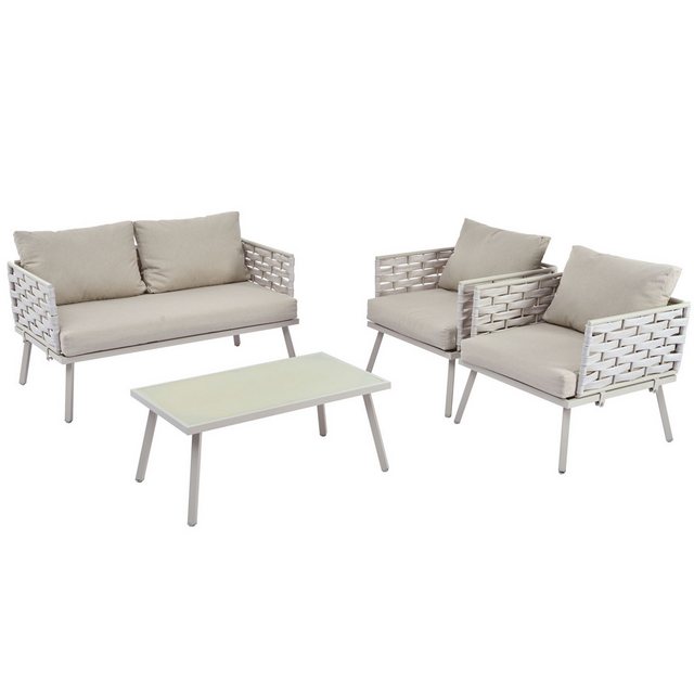 Rutaqian Loungesofa Gartenlounge-Set, 1 2-Sitzer-Sofa, 2 Einzelstühle, 1 Ti günstig online kaufen