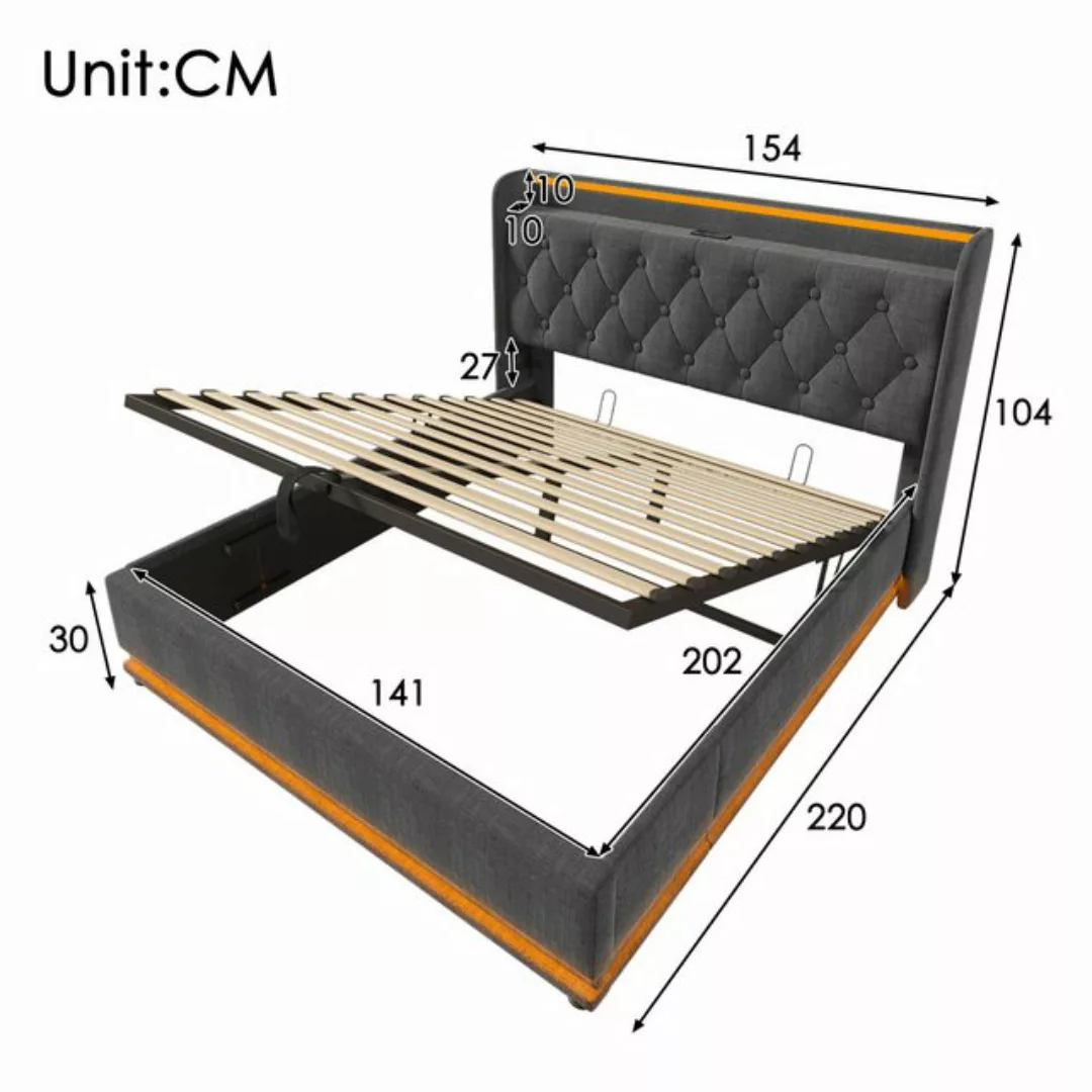 REDOM Polsterbett LED hydraulisches Bett (Stauraumbett, Lagerbett in weißem günstig online kaufen