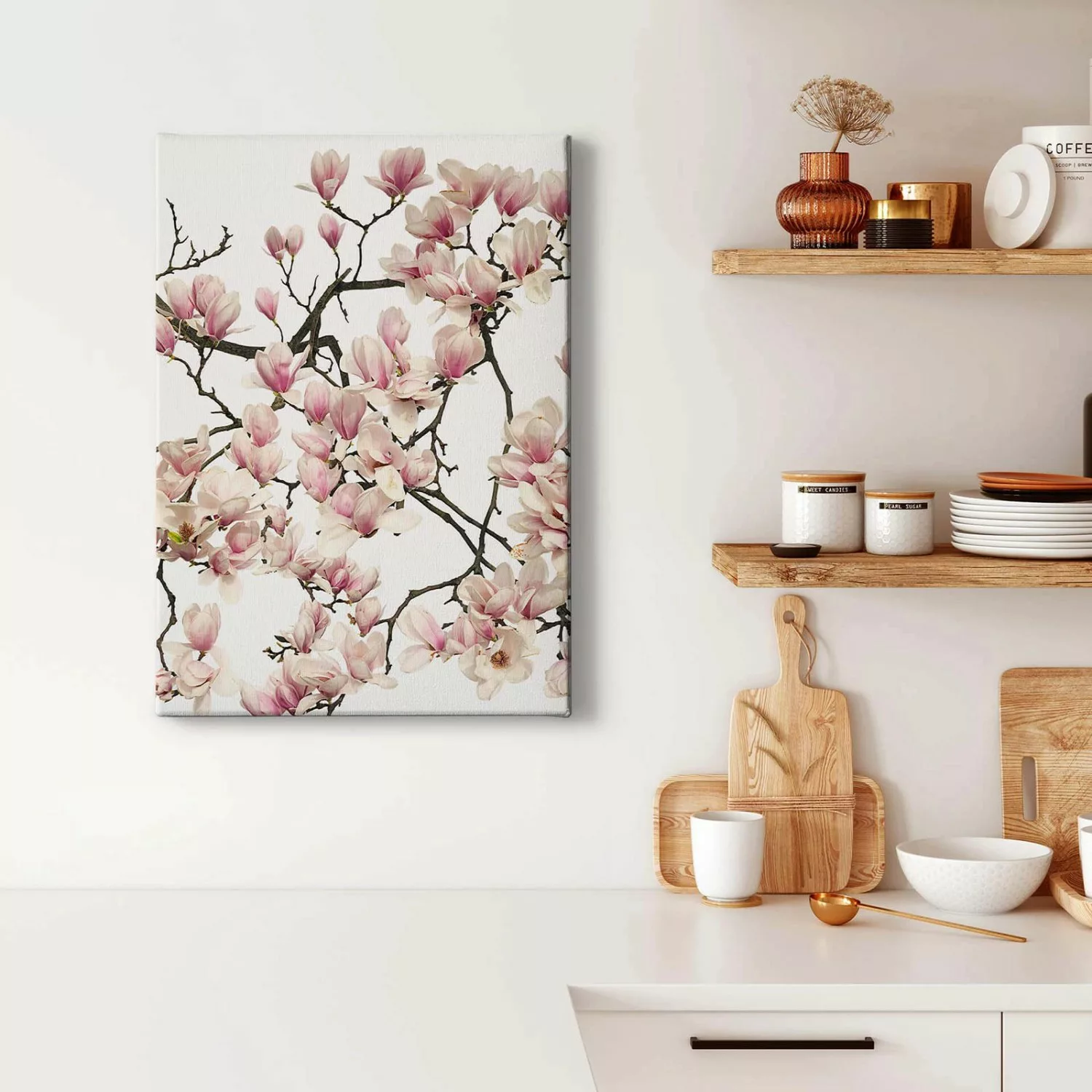 Bricoflor Magnolien Bild Auf Leinwand Rosa Wandbild Mit Frühlingsblumen Ide günstig online kaufen