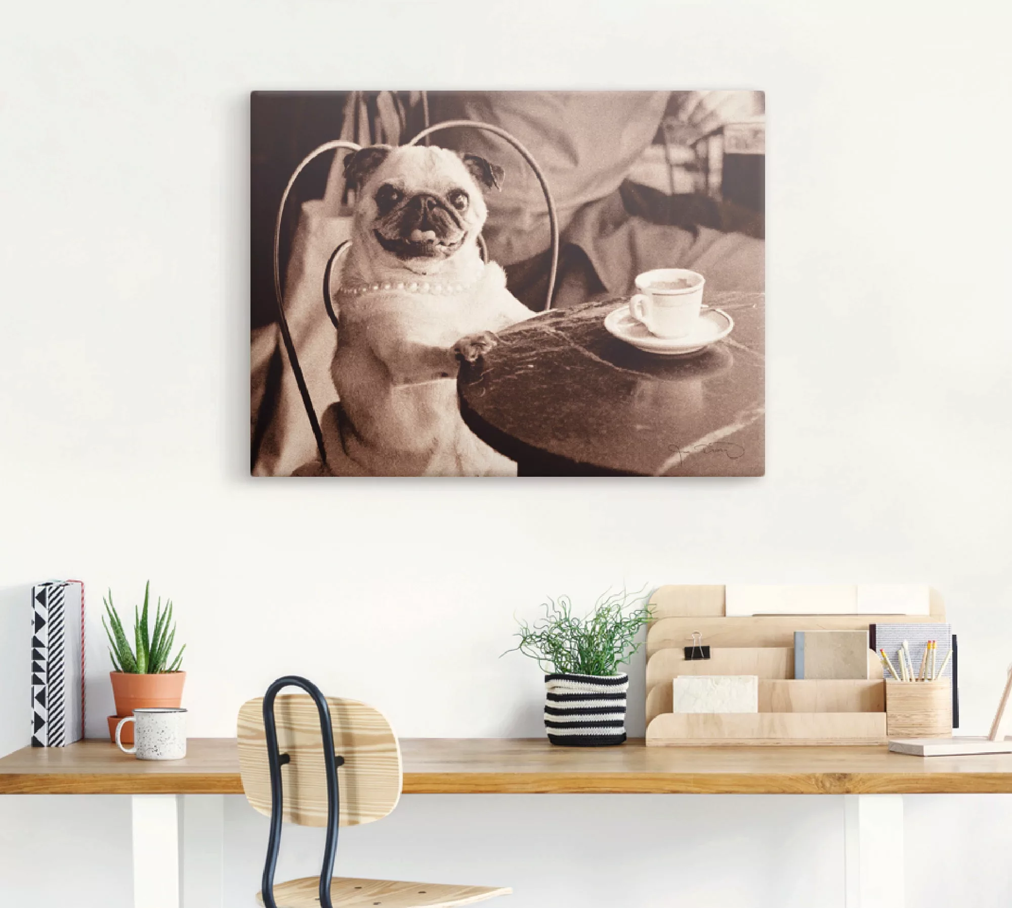 Artland Wandbild "Kaffee Mops", Haustiere, (1 St.), als Leinwandbild, Poste günstig online kaufen