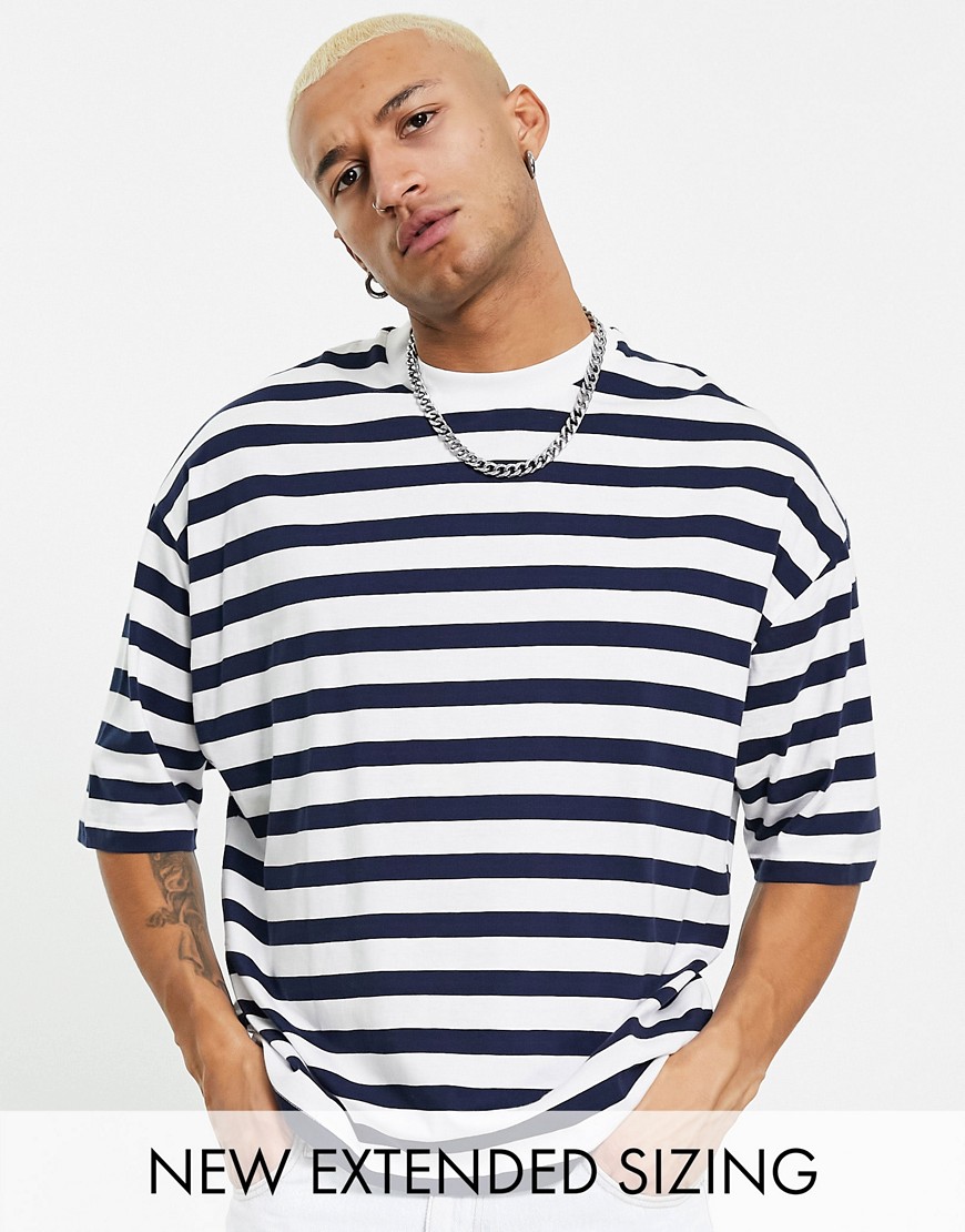 ASOS DESIGN – Oversize-T-Shirt in Marineblau & Weiß gestreift günstig online kaufen