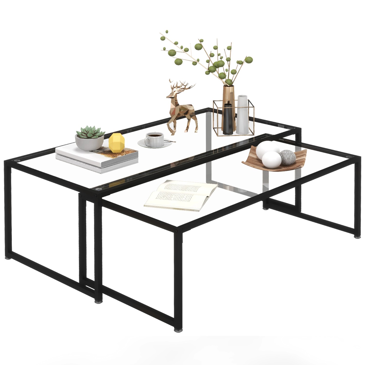 HOMCOM Couchtisch Satztisch, Glastisch, Sofatisch (Beistelltisch, günstig online kaufen