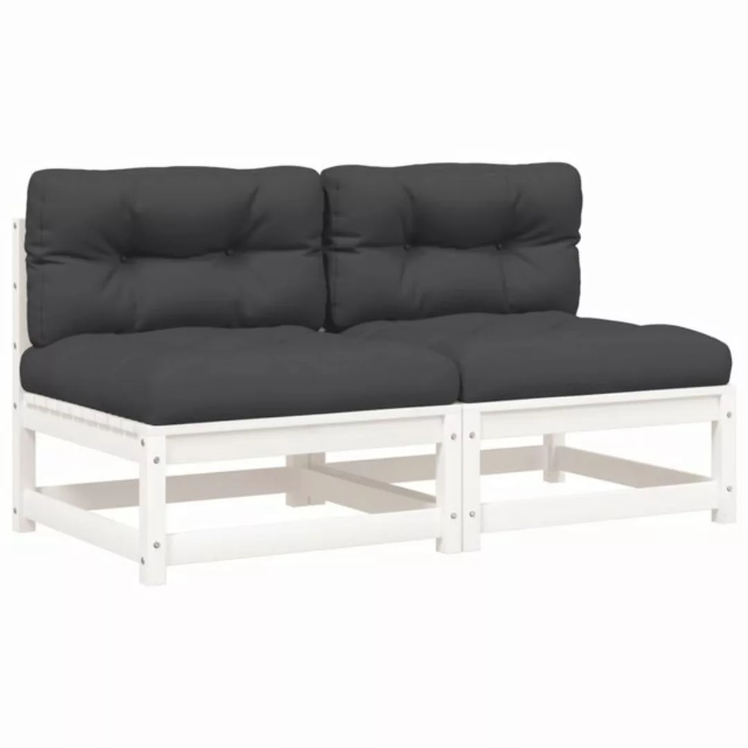 vidaXL Sofa, Gartensofas ohne Armlehnen mit Kissen 2 Stk. Weiß Kiefernholz günstig online kaufen