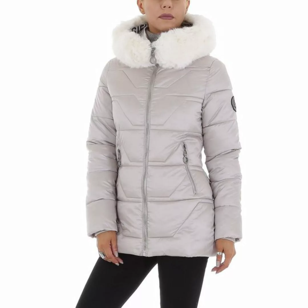 Ital-Design Steppjacke Damen Freizeit Kapuze Gefüttert Winterjacke in Silbe günstig online kaufen