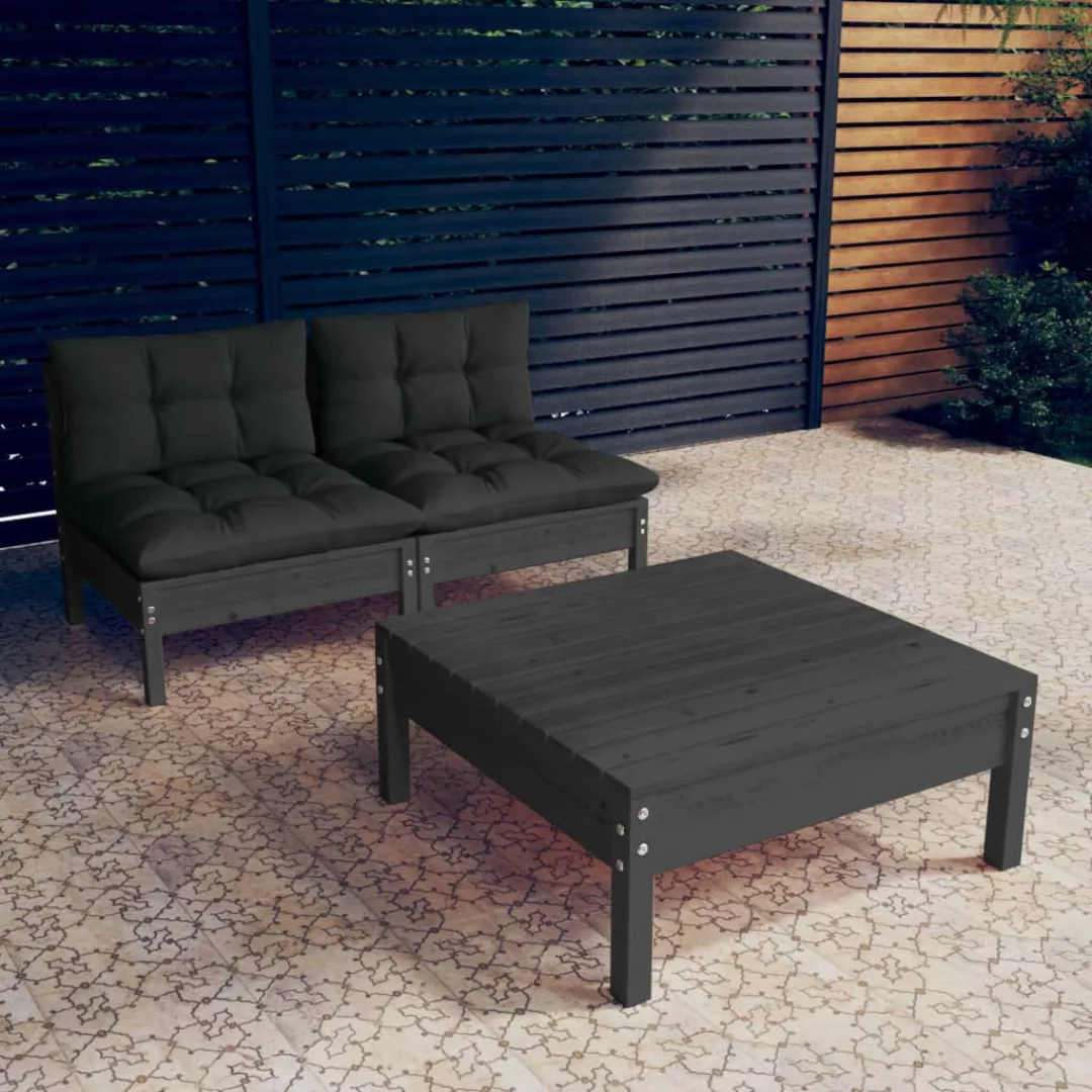 3-tlg. Garten-lounge-set Mit Anthrazit Kissen Kiefernholz günstig online kaufen