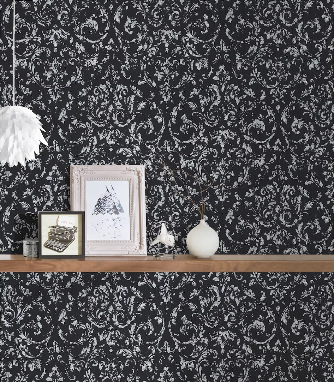 Bricoflor Vlies Textiltapete Schwarz Silber Glitzer Tapete Elegant mit Meta günstig online kaufen