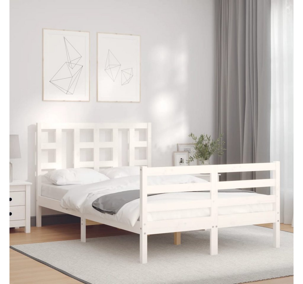 vidaXL Bett Massivholzbett mit Kopfteil Weiß 120x200 cm günstig online kaufen