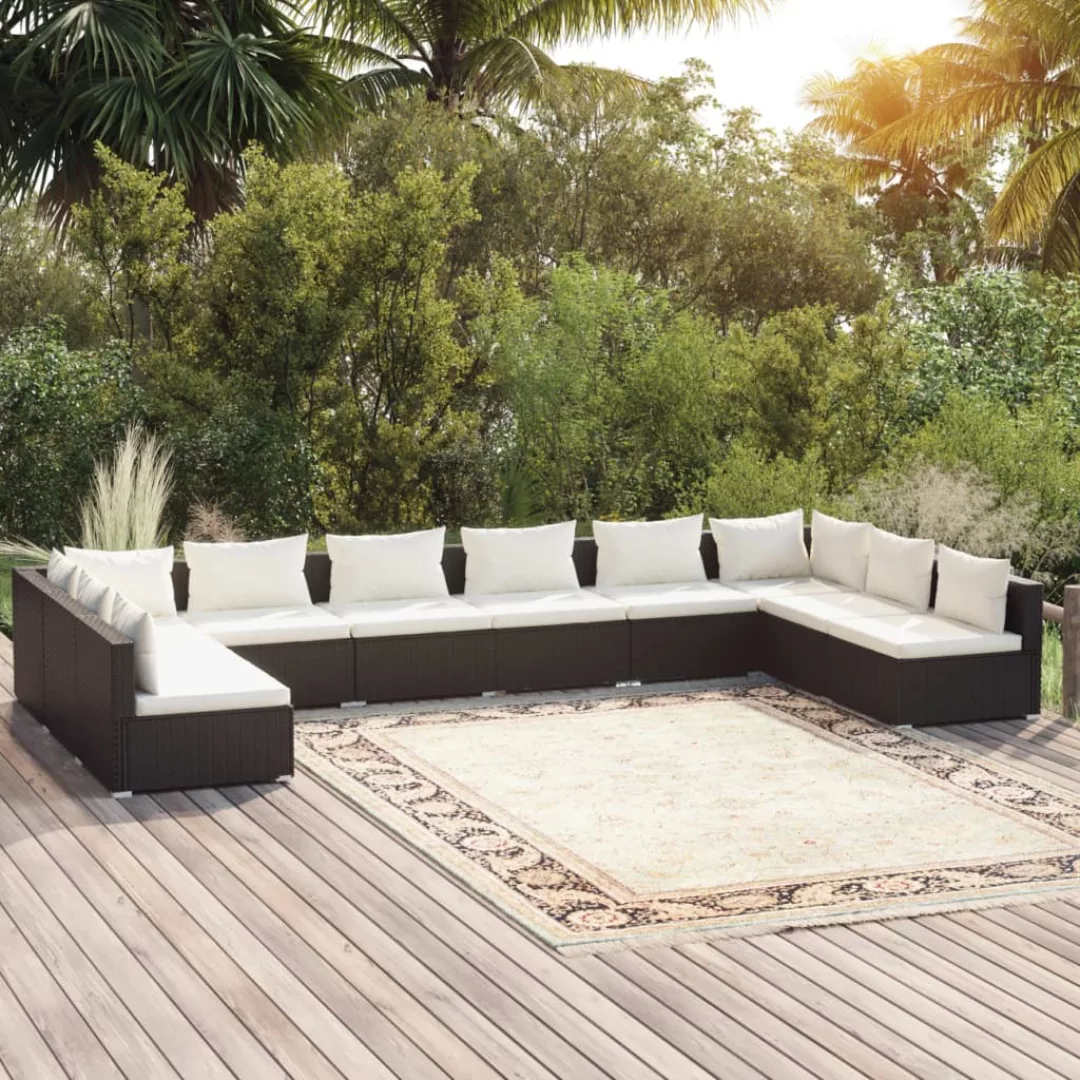 Vidaxl 10-tlg. Garten-lounge-set Mit Kissen Poly Rattan Schwarz günstig online kaufen