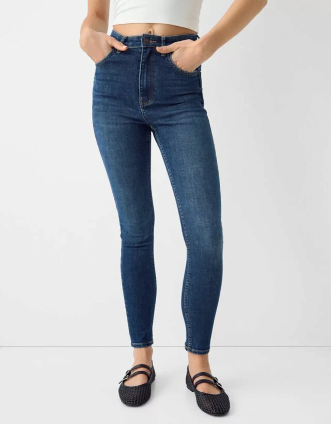 Bershka Skinny-Jeans Mit Sehr Hohem Bund Damen 32 Blau günstig online kaufen