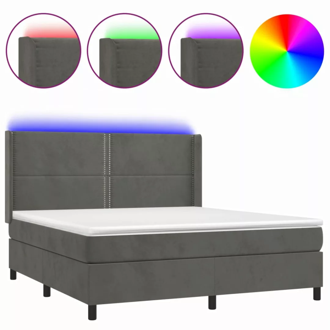 Vidaxl Boxspringbett Mit Matratze & Led Dunkelgrau 180x200 Cm Samt günstig online kaufen