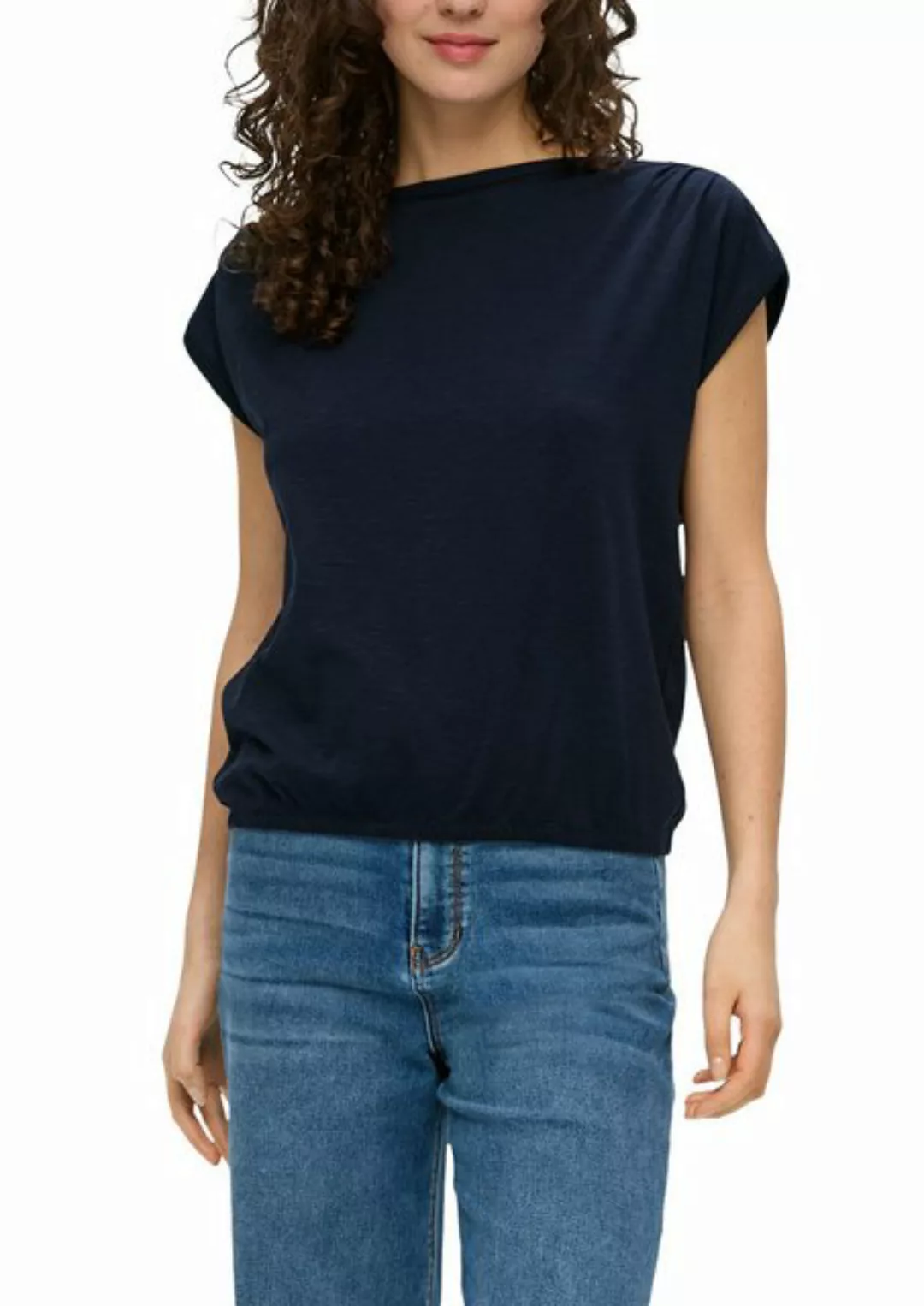 s.Oliver T-Shirt s.Oliver T-Shirt mit gerafften Ärmeln in Blau (1-tlg) Gumm günstig online kaufen