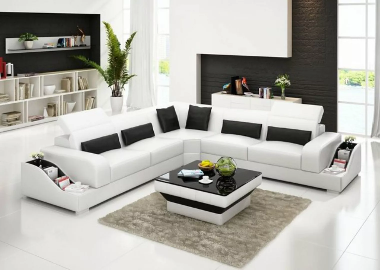 Xlmoebel Ecksofa Leder-Ecksofa in Weiß mit Couch, Polsterung und Sitzfläche günstig online kaufen