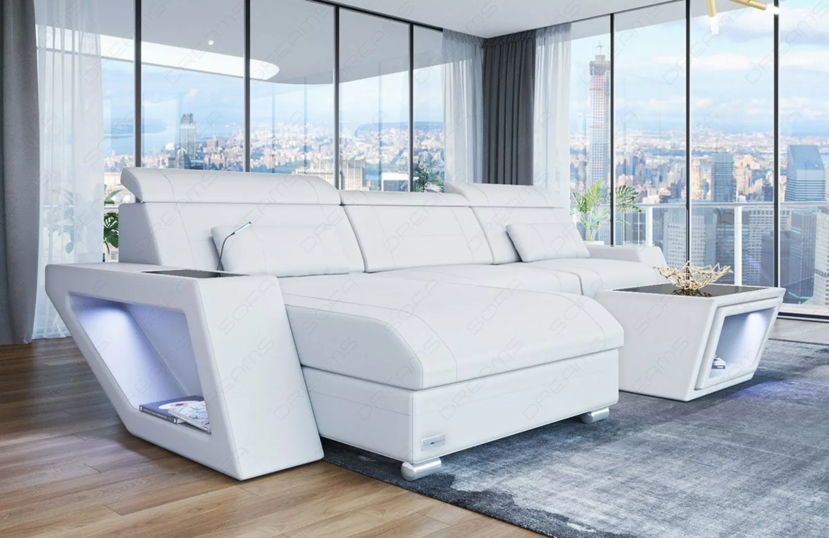 Sofa Dreams Ecksofa Ledersofa Couch Catania L Form Leder Sofa, mit LED, wah günstig online kaufen