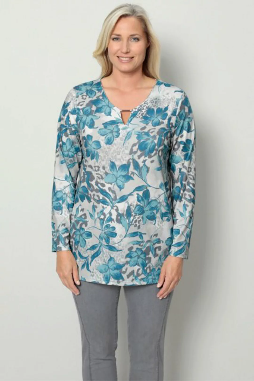 meyermode Rundhalsshirt T-Shirt Straight Fit mit floralem Druck Langarm günstig online kaufen