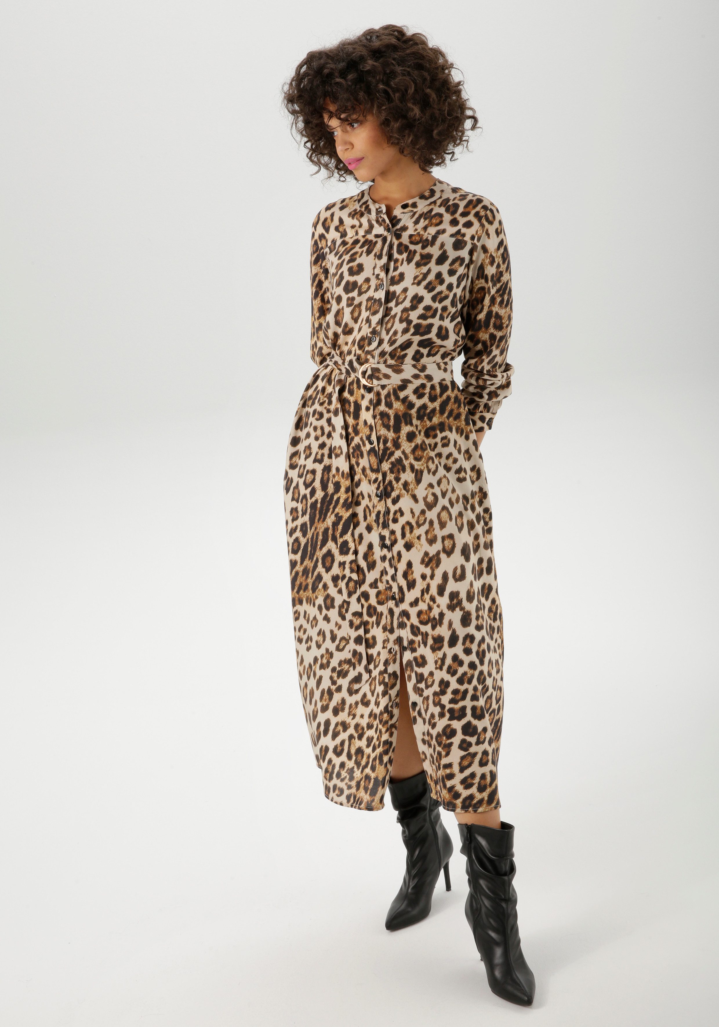 Aniston CASUAL Blusenkleid, (mit abnehmbarem Bindegürtel), mit trendigem Le günstig online kaufen