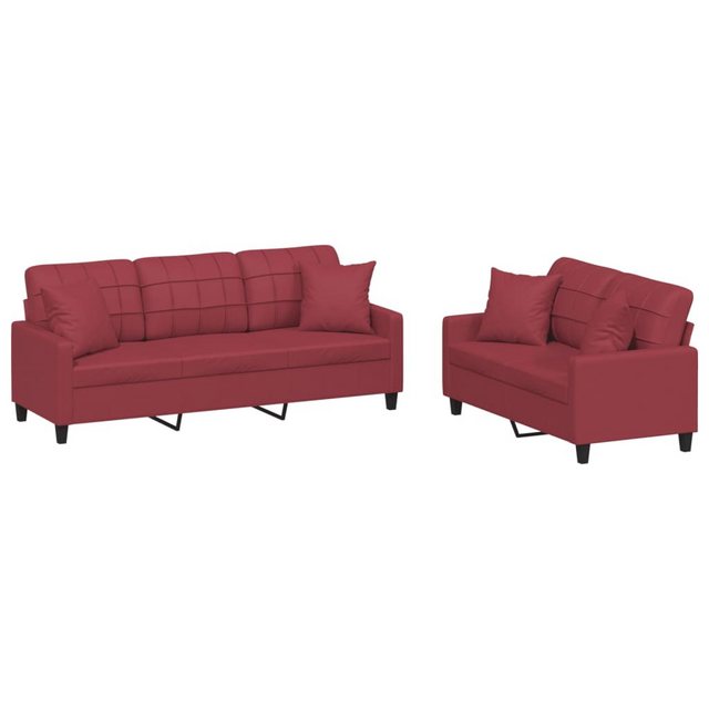 vidaXL Sofa, 2-tlg. Sofagarnitur mit Kissen Weinrot Kunstleder günstig online kaufen