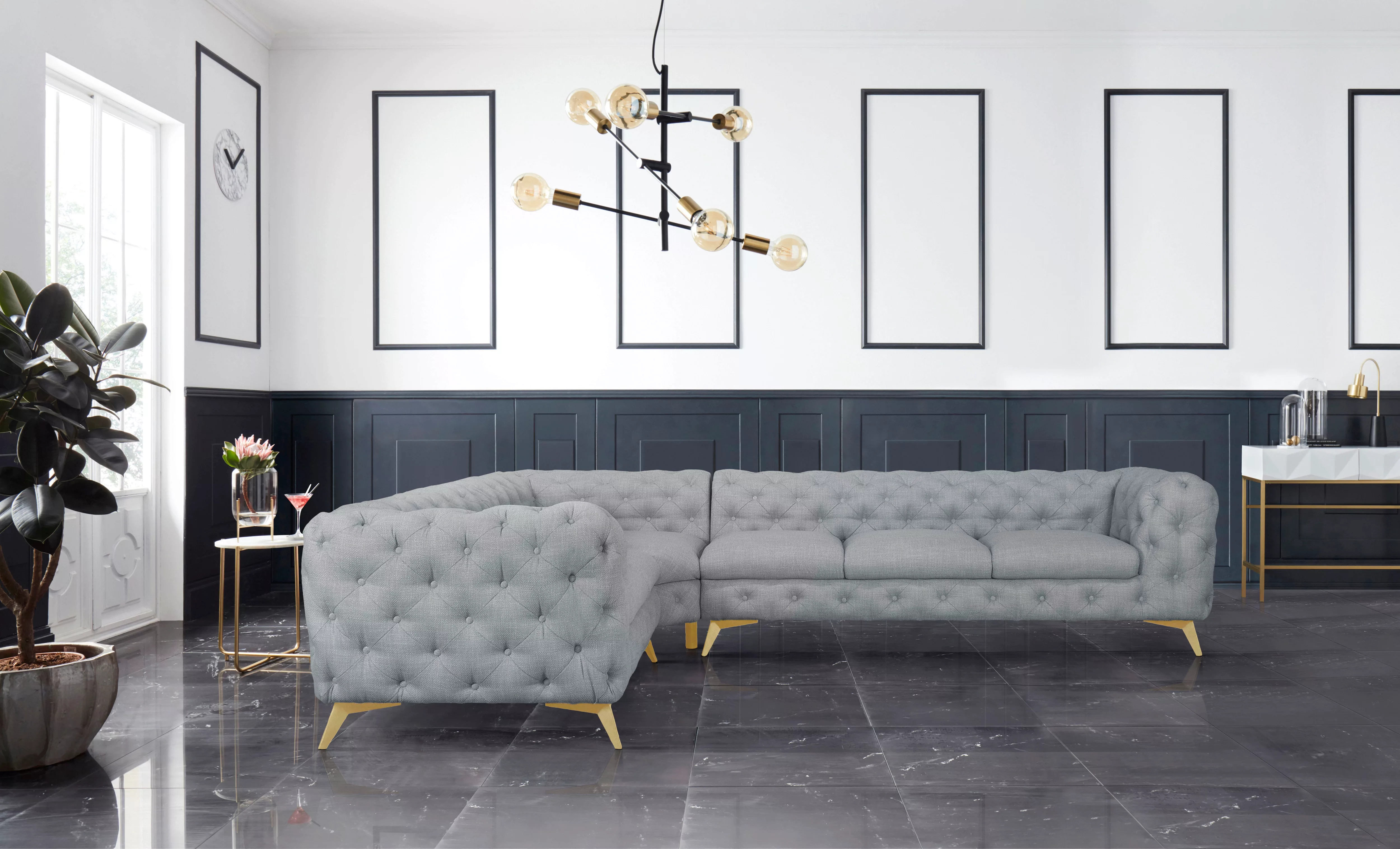 Leonique Chesterfield-Sofa "Ecksofa GLYNIS L-Form mit Wellenunterfederung, günstig online kaufen